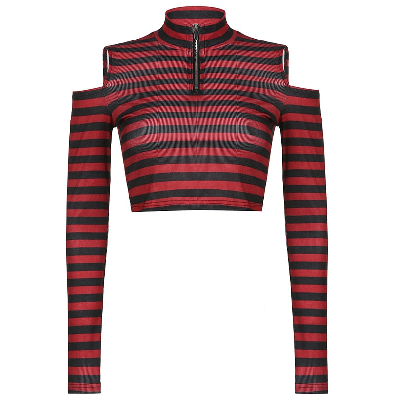 Goth Print Tops Stripe Cute T-Shirts Dark Academia Techwear Button Up V Neck Half Sleeve Sweat Shirts - MERGE.DAY.1.FREESTYLE