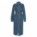 Denim Dress Full Sleeve Single-breasted Pockets Slim Waist Mid-length - MERGE.DAY.1.FREESTYLE