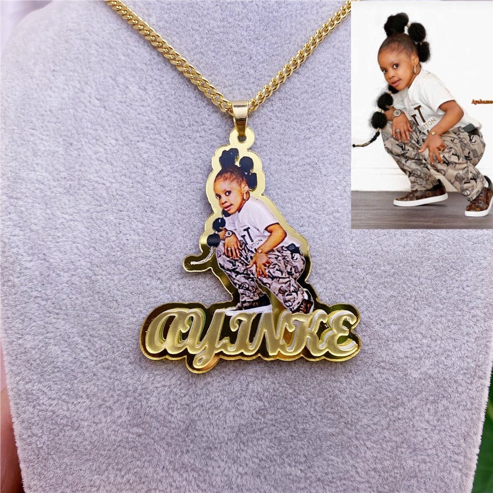 Custom Name Picture Necklace for Kids Personalized Acrylic Pendent Necklace Custome Memory Jewelry - MERGE.DAY.1.FREESTYLE