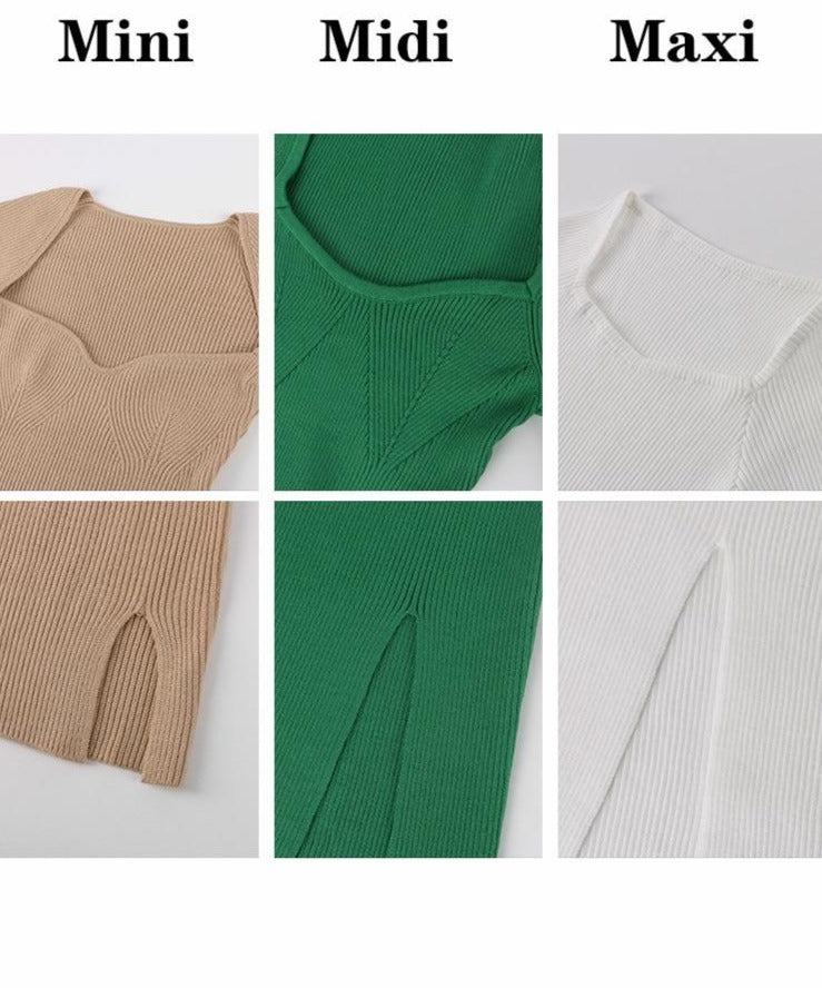 2022 Knitted Green Midi Sexy Bodycon Women Dress Spring Long Sleeve Off Shoulder Split Sweater Dresses - MERGE.DAY.1.FREESTYLE