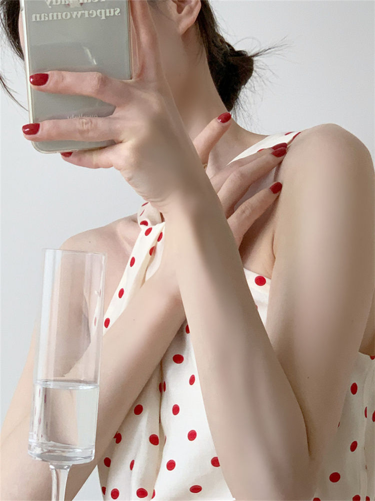 Backless Camis Women Summer Polka Dot Twist Halterneck Vest Female Casual Chiffon Tops - MERGE.DAY.1.FREESTYLE