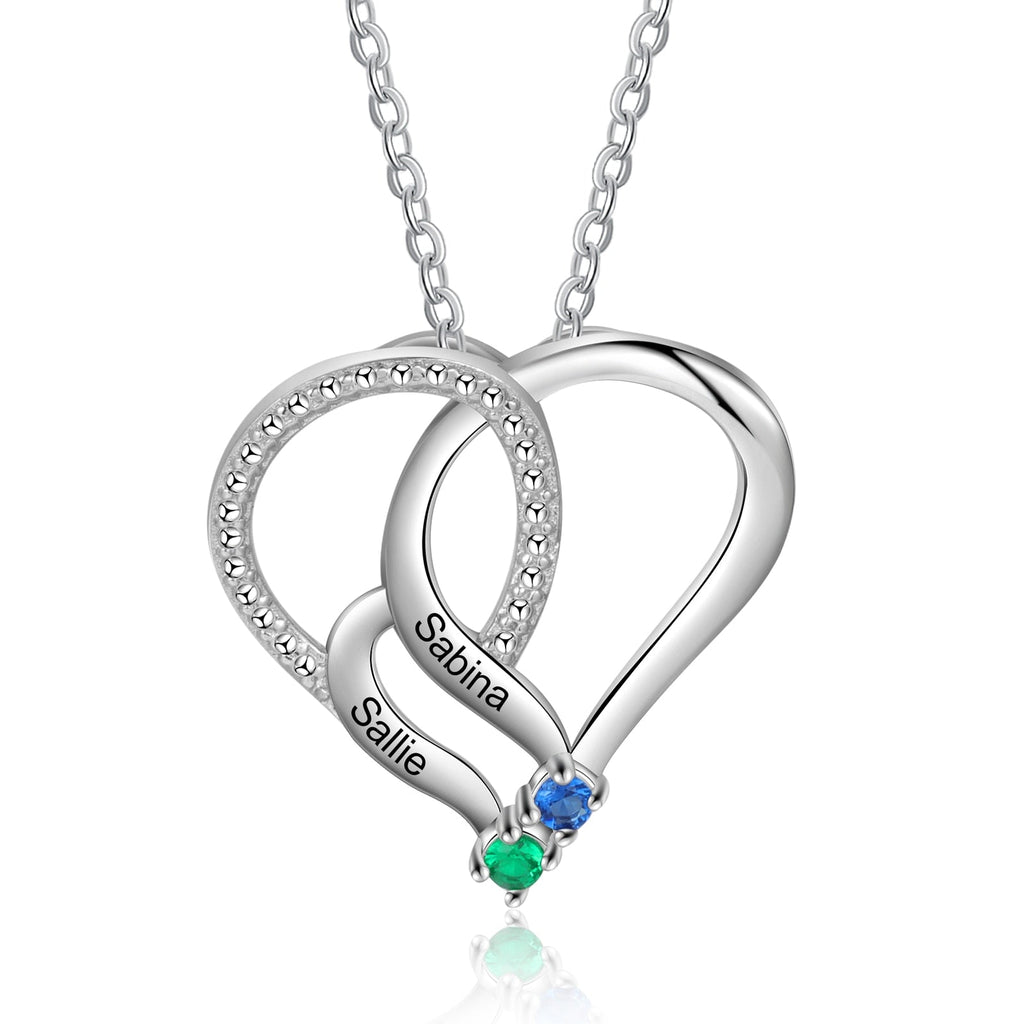 Personalized Family Heart Pendant Necklace with 2-6 Birthstones Name Necklace - MERGE.DAY.1.FREESTYLE