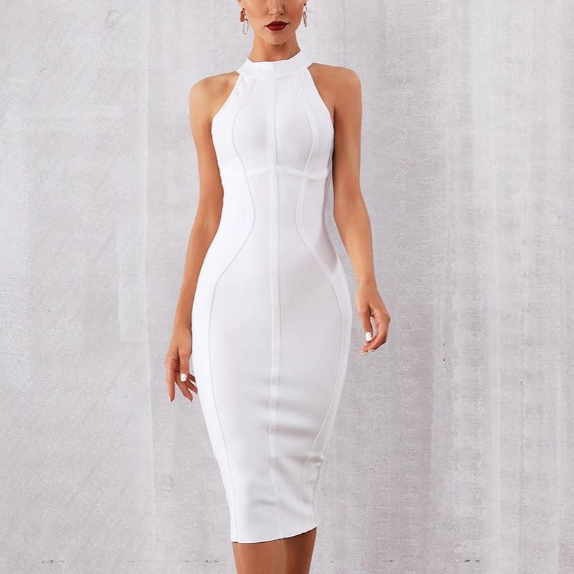 Summer White cocktail midi Dress Tank Sexy Sleeveless white dress for women - MERGE.DAY.1.FREESTYLE
