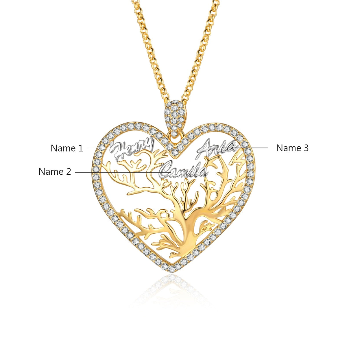 Multi-name Mixed Color Heart Necklace Family Tree of Life Nameplate Pendant - MERGE.DAY.1.FREESTYLE