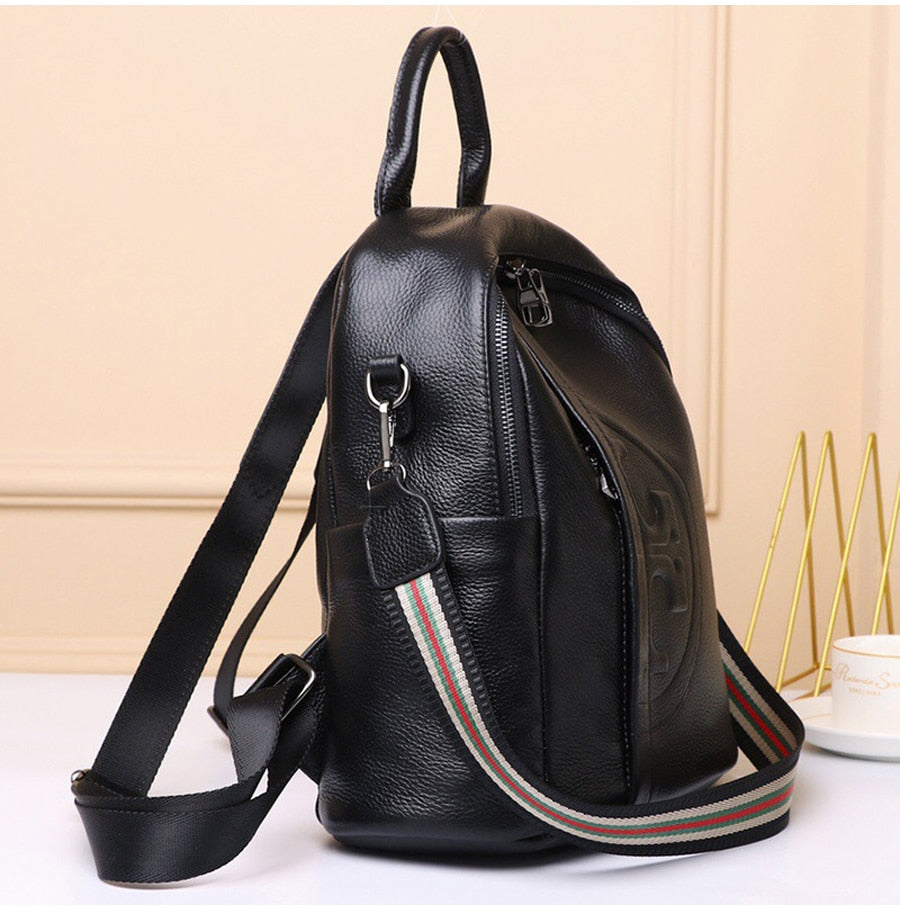 Genuine Real Cowhide Leather Backpack High Quality Women's Bag Durable Dirty Student School Bag - MERGE.DAY.1.FREESTYLE
