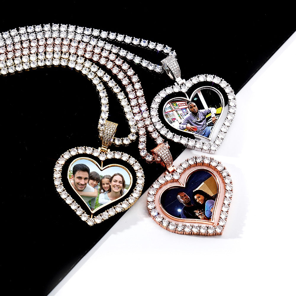 Heart Shaped Custom Photo Spin Double Sided Medallion Pendant Necklace Hip Hop Jewelry - MERGE.DAY.1.FREESTYLE