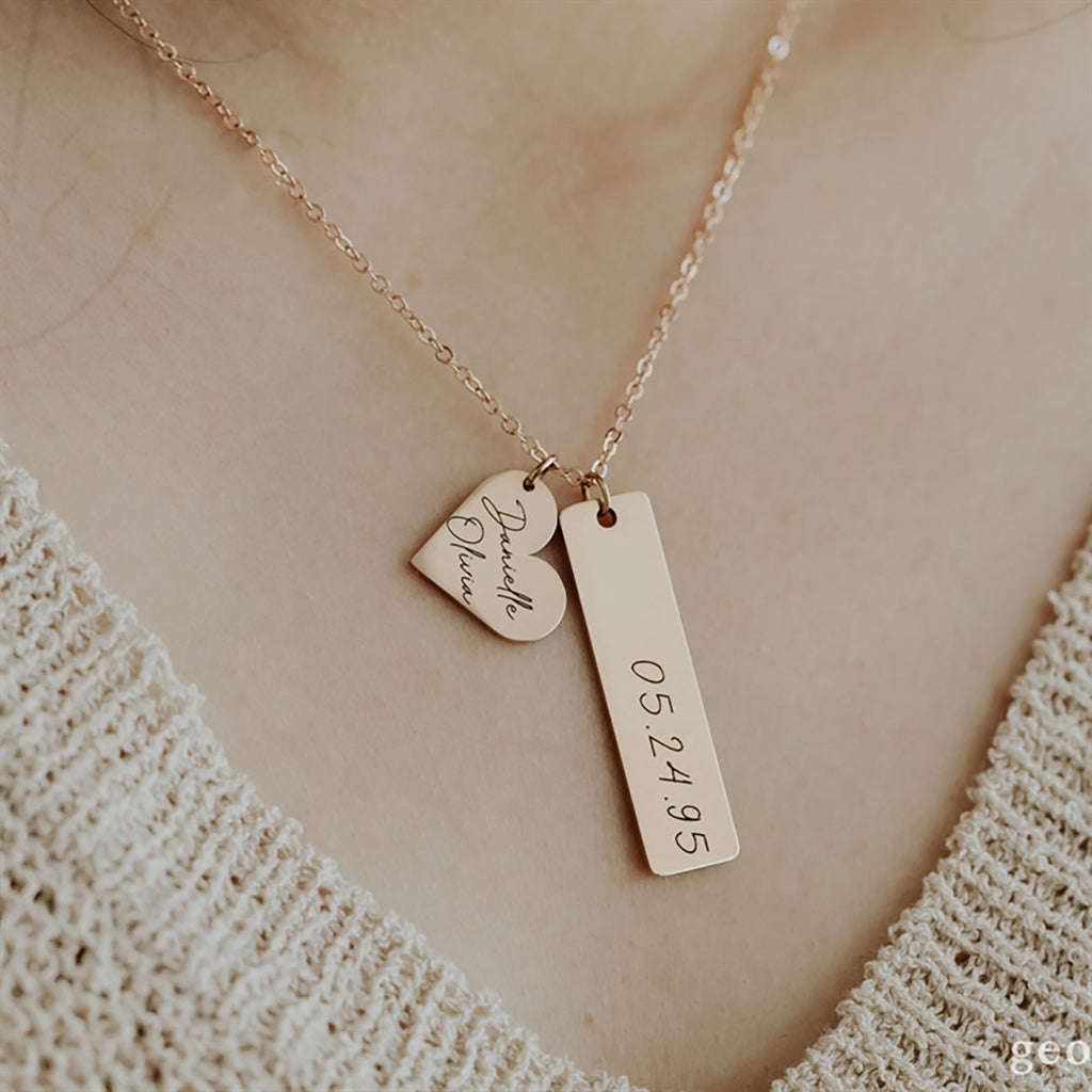 Heart-shaped Necklace Personalized Engraved Name Text Pendant - MERGE.DAY.1.FREESTYLE