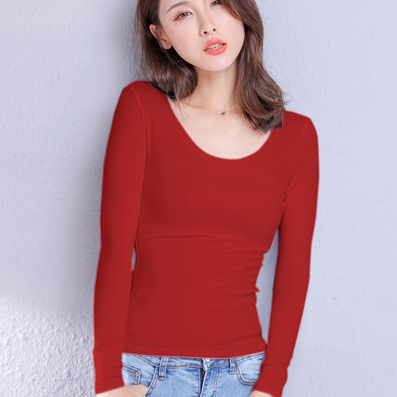 Cotton Women's T-shirt Long-sleeved Solid Color Women T-shirts Leisure Woman T shirt - MERGE.DAY.1.FREESTYLE