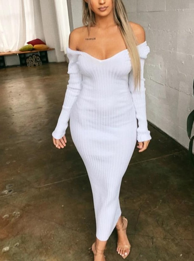 Sexy Bodycon Midi Woman Dress Knitted Long Sleeve V Neck Party Elegant Robe Women's Dresses - MERGE.DAY.1.FREESTYLE
