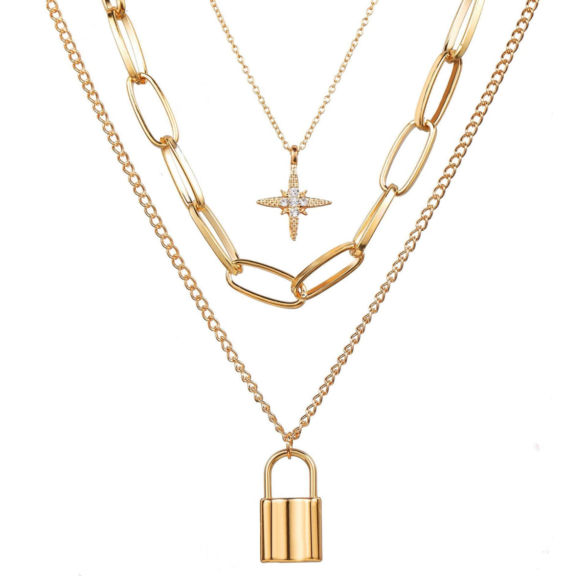 Multi Layer Lock Portrait Pendants Necklaces For Women Gold Metal Key Heart Necklace - MERGE.DAY.1.FREESTYLE