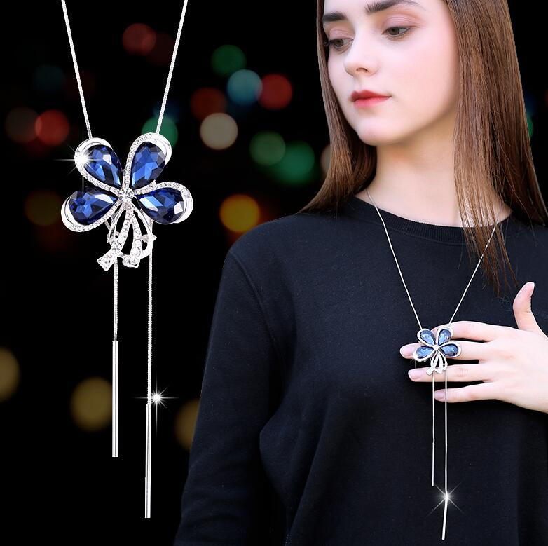 Collier Femme Long Gray Crystal Necklaces & Pendants for Women Round Statement Necklace - MERGE.DAY.1.FREESTYLE