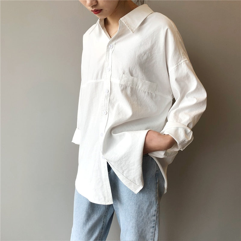 Loose Turn-down Collar Solid Female Shirts Tops Spring Summer Blouses - MERGE.DAY.1.FREESTYLE