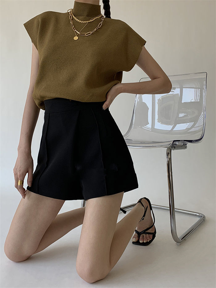 French Turtleneck Knitted Women Spring Summer Design Loose Short Sleeve Cropped Tops Female - MERGE.DAY.1.FREESTYLE