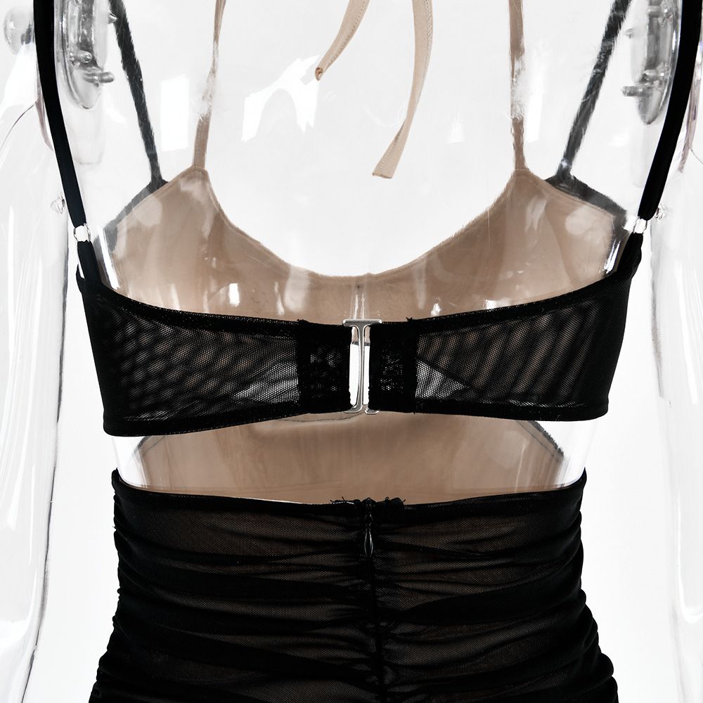 Women Spaghetti Strap Corset Cut Out Lined Long Dress Sexy Ruched Backless Elegant Bodycon - MERGE.DAY.1.FREESTYLE