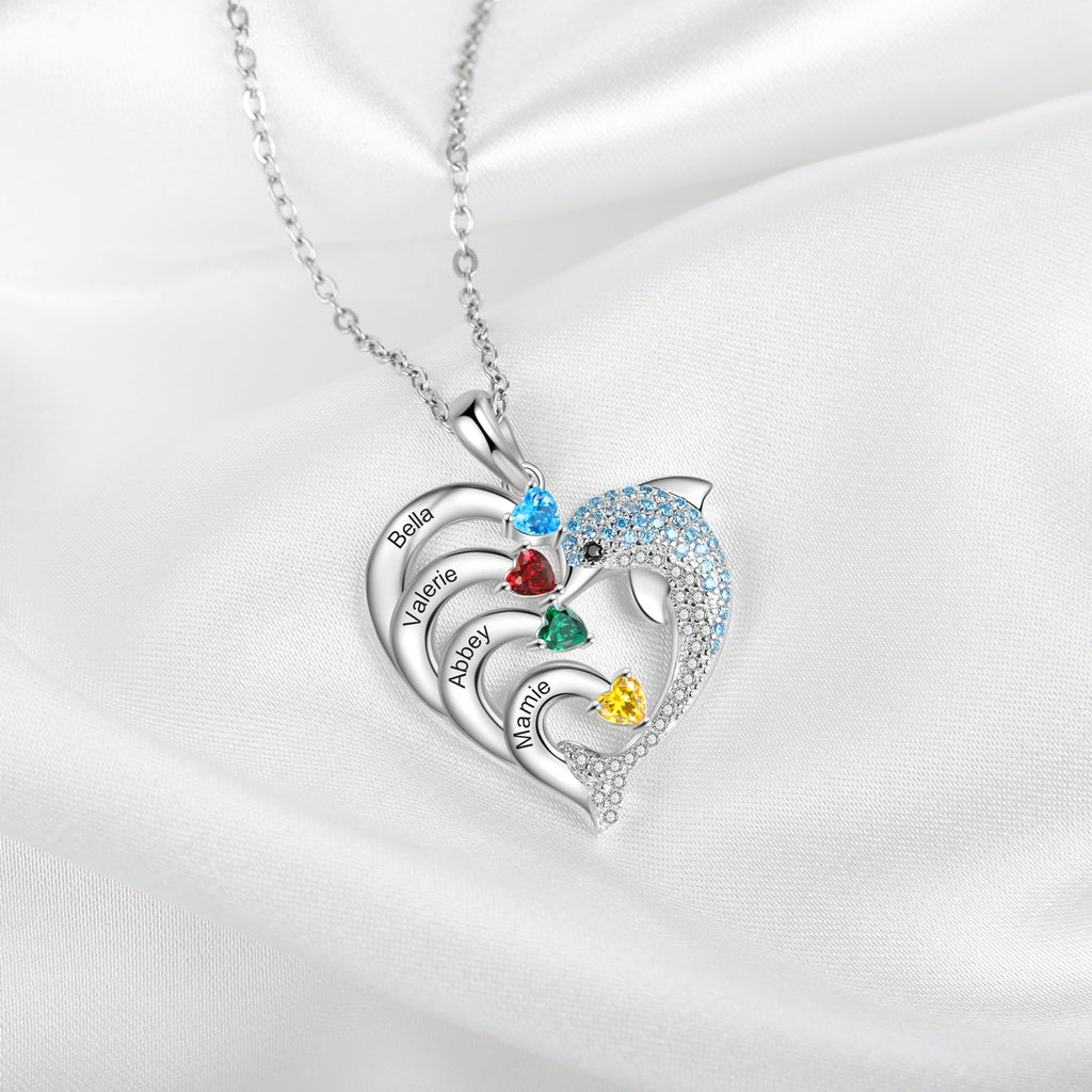 Delicate Dolphin 2-8 Name Necklace Customized Heart Pendant - MERGE.DAY.1.FREESTYLE