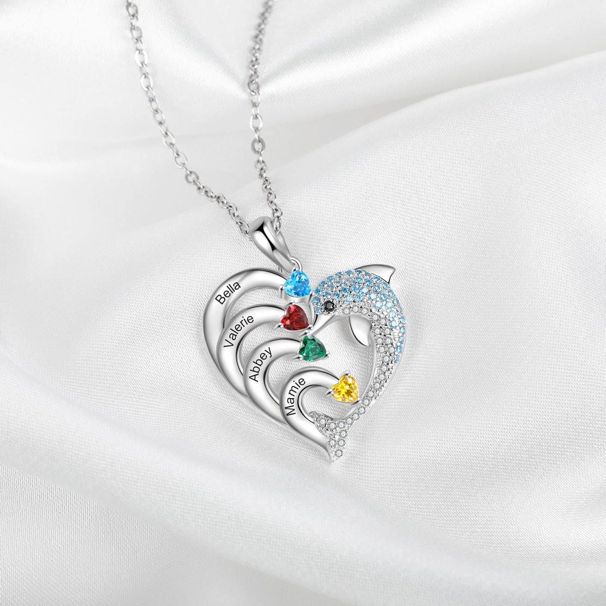 Delicate Dolphin 2-8 Name Necklace Customized Heart Pendant - MERGE.DAY.1.FREESTYLE