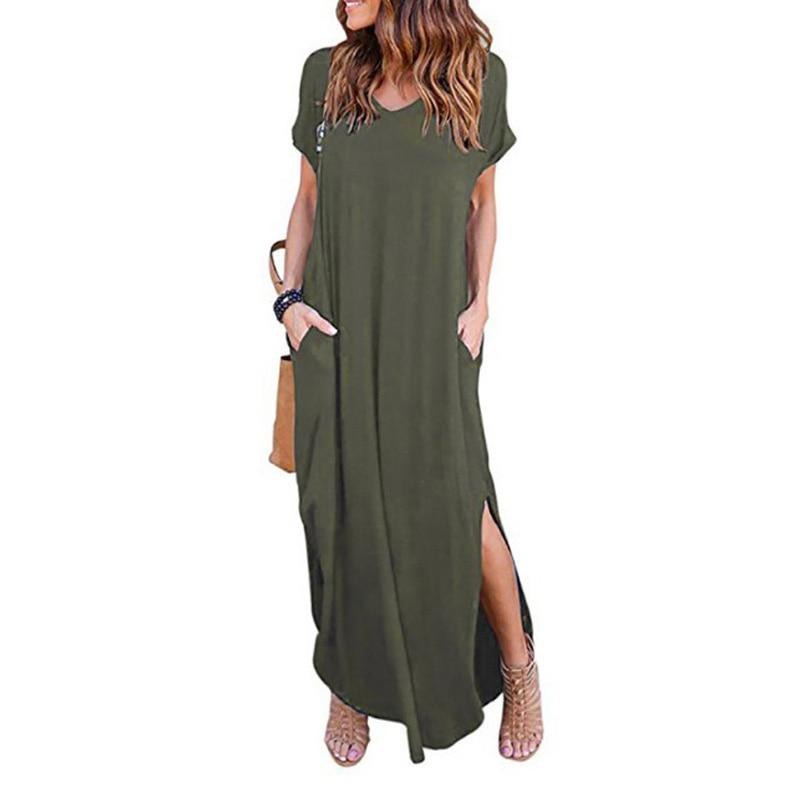 Plus Size 5XL Sexy Women Dress Summer 2022 Solid Casual Short Sleeve Maxi Dresses - MERGE.DAY.1.FREESTYLE