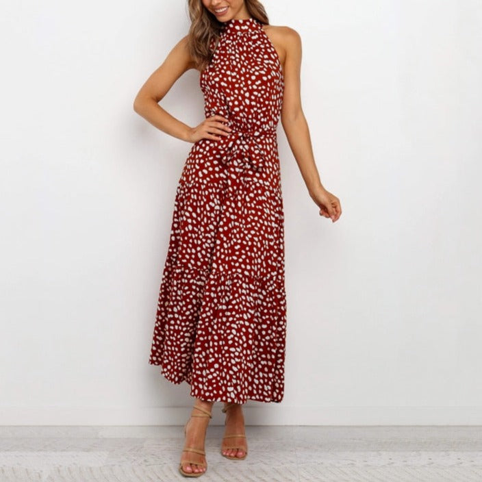 Summer Long Dress Polka Dot Casual Dresses Black Sexy Halter Strapless Sundress Vacation - MERGE.DAY.1.FREESTYLE