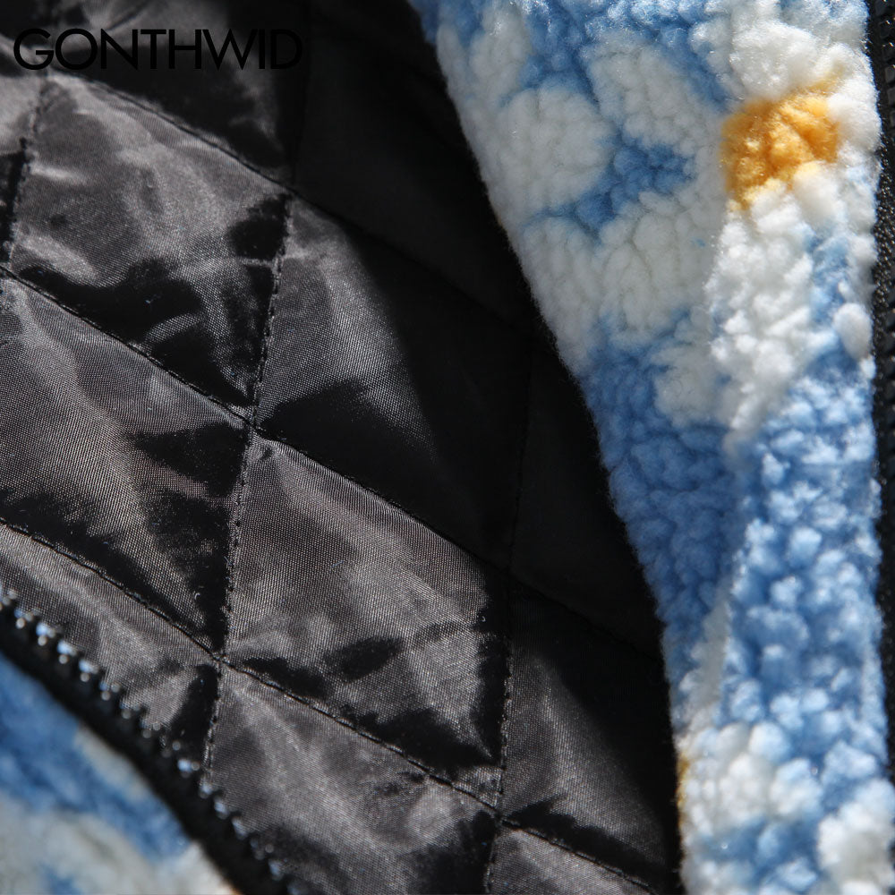 Cotton Padded Thick Parkas Jackets Daisy Print Fleece Warm Full Zip Coats - MERGE.DAY.1.FREESTYLE