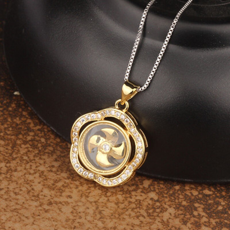 Rotatable Windmill Pendant Necklace AAA Cubic Zirconia Pave Gold Silver Color Crystal Necklace Jewelry - MERGE.DAY.1.FREESTYLE