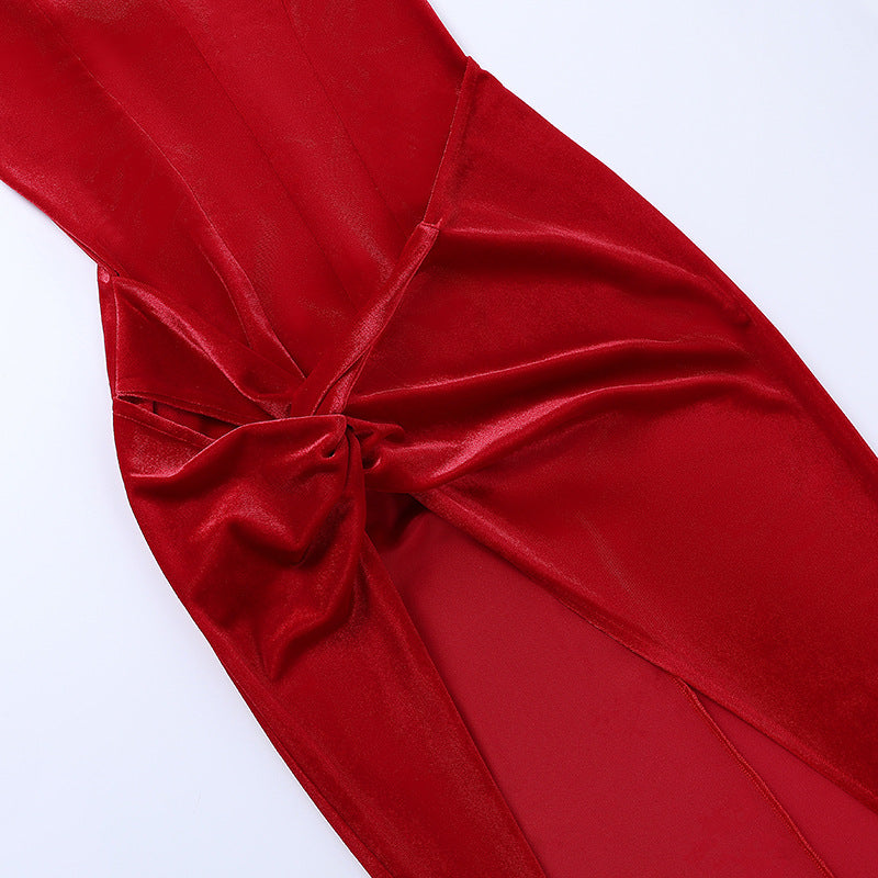 Summer Short Sleeve High Split Formal Evening Dress Women Solid Bodycon Long Dresses - MERGE.DAY.1.FREESTYLE