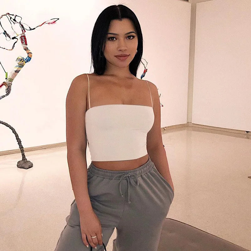 Women Spaghetti Strap Crop Top Sexy Bodycon Sleeveless Cami Tube Top - MERGE.DAY.1.FREESTYLE
