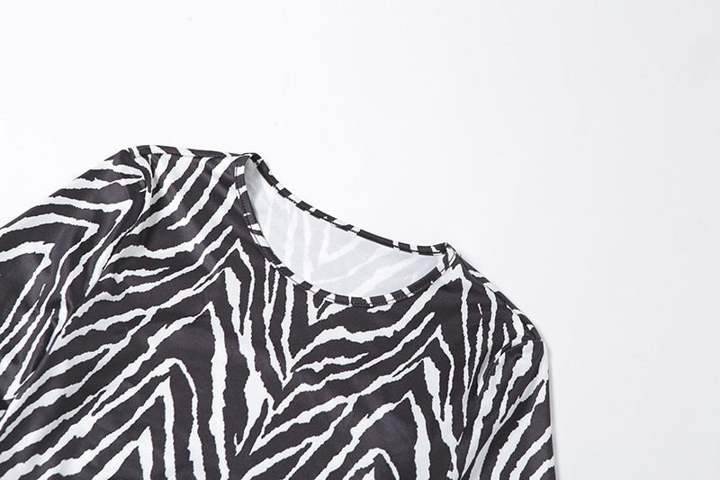 Leopard Zebra Printed Sexy Backless Lace ups Pullover Tees Women O-neck Slim Longsleeve Short T-Shirt - MERGE.DAY.1.FREESTYLE