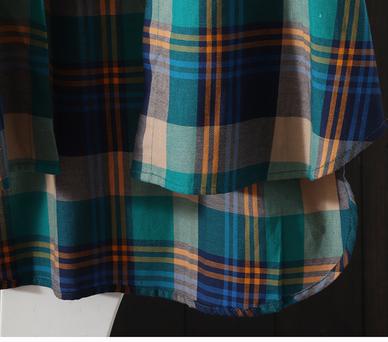 100% Cotton Plaid Shirt Long Sleeve Button Up Casua Loose Blouse Plus Size - MERGE.DAY.1.FREESTYLE