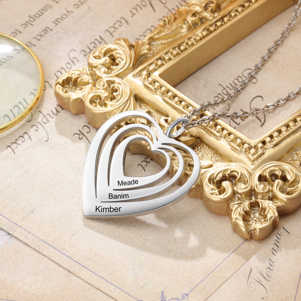 Customized 3 Hearts Pendant Personalized Engraving Name Necklaces - MERGE.DAY.1.FREESTYLE