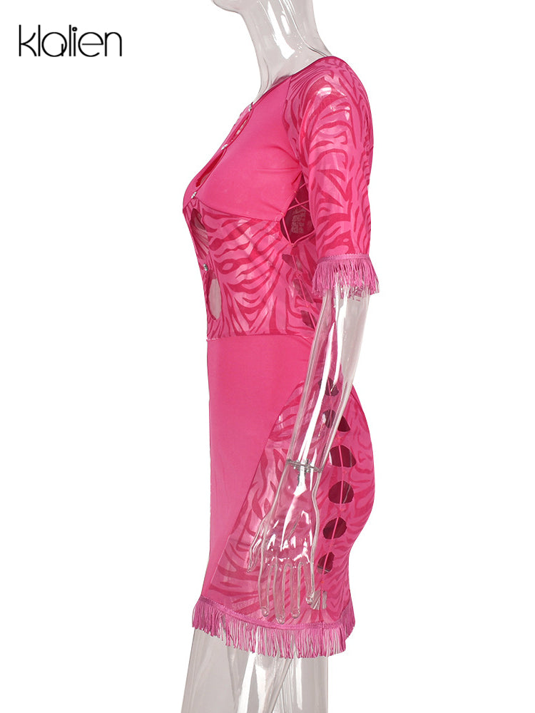 Cut Out Sexy Zebra Mesh Transparent Women's Pencil Short Dresses Mini Dress for Beach Bodycon - MERGE.DAY.1.FREESTYLE