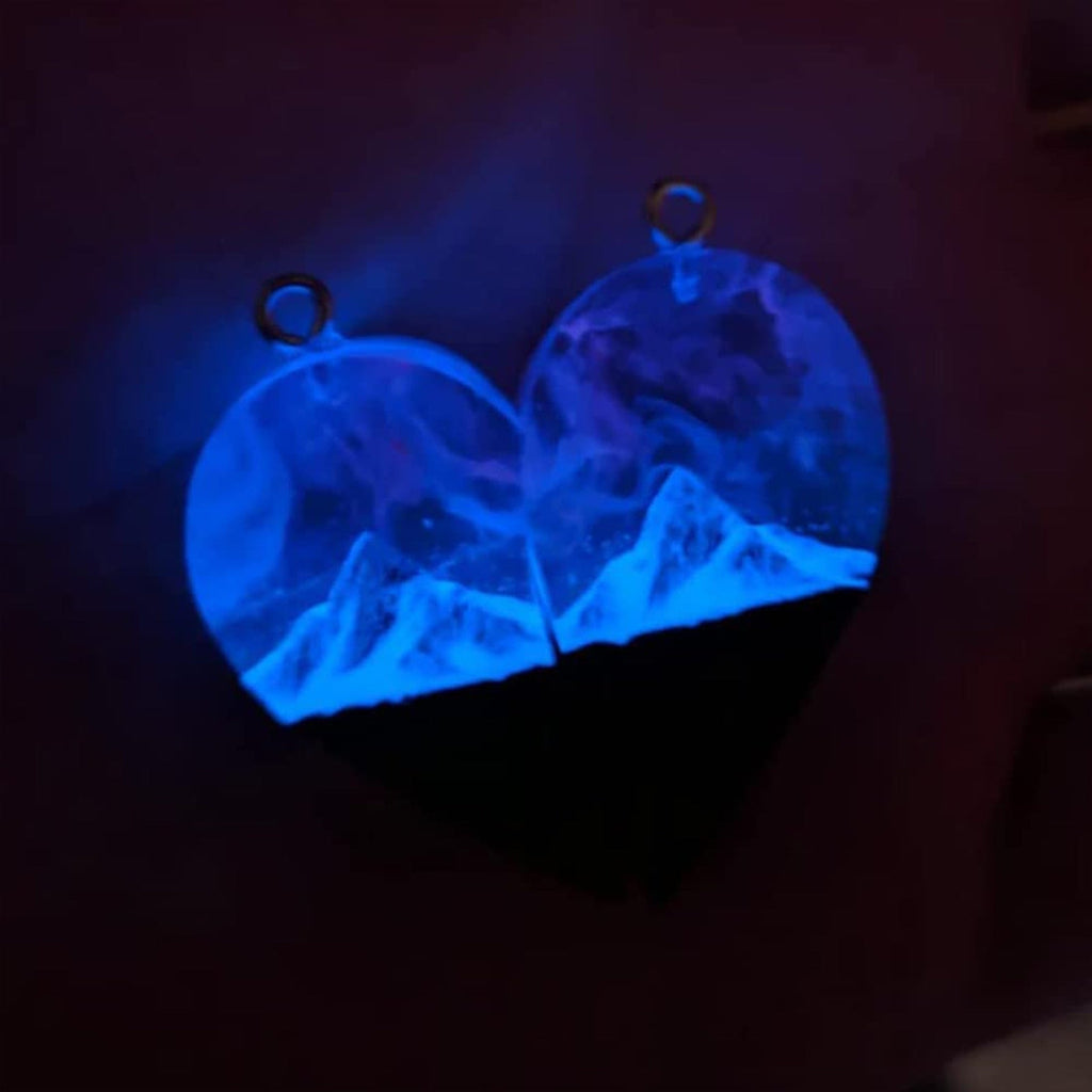 Epoxy Resin Necklace Wooden Pendant Mountains Heart Pendants Paired - MERGE.DAY.1.FREESTYLE