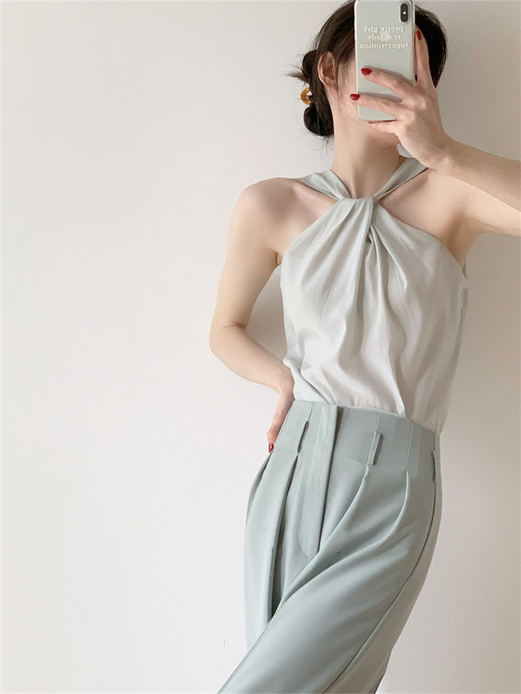 Backless Camis Women Summer Polka Dot Twist Halterneck Vest Female Casual Chiffon Tops - MERGE.DAY.1.FREESTYLE