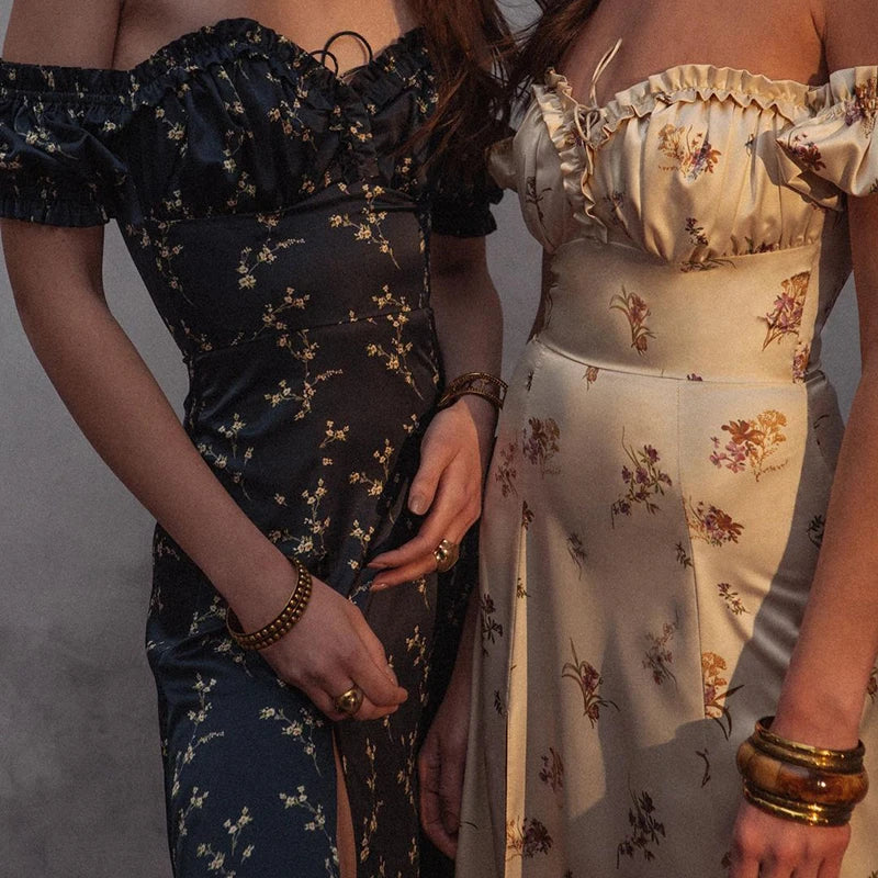 Summer Floral Off Shoulder Puff Sleeve Maxi Dress - MERGE.DAY.1.FREESTYLE