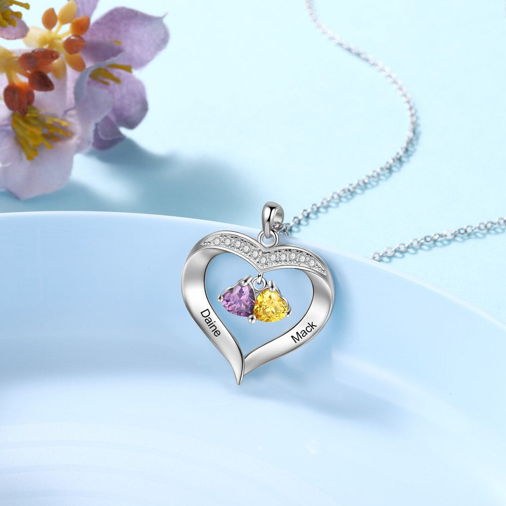 Personalized Heart Name Necklace with 1-8 Engraving Birthstone Pendant - MERGE.DAY.1.FREESTYLE