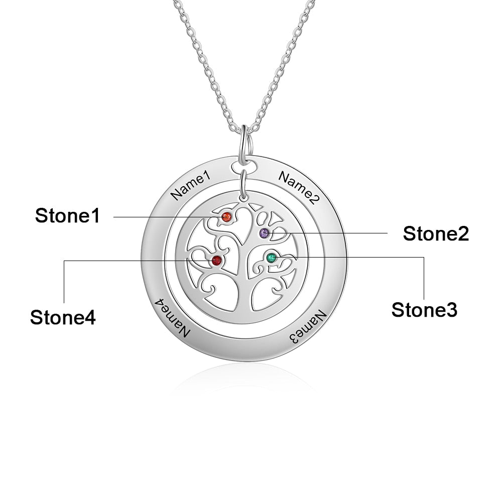 Tree of Life Name Necklace with Birthstone Name Engraved Pendant Family - MERGE.DAY.1.FREESTYLE