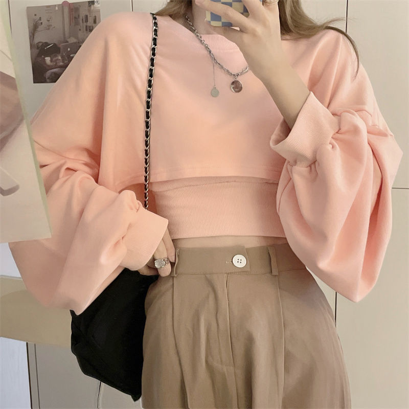 Autumn Two Piece Suit Hoodies Women Loose Bat Sleeve Tops Fashion Popular Crop Sweatshirts+Camis - MERGE.DAY.1.FREESTYLE