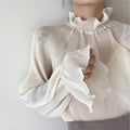Chiffon Shirts Retro Elegant Ruffled Collar Lace Bottoming Shirt Women Lantern Sleeve Tops - MERGE.DAY.1.FREESTYLE