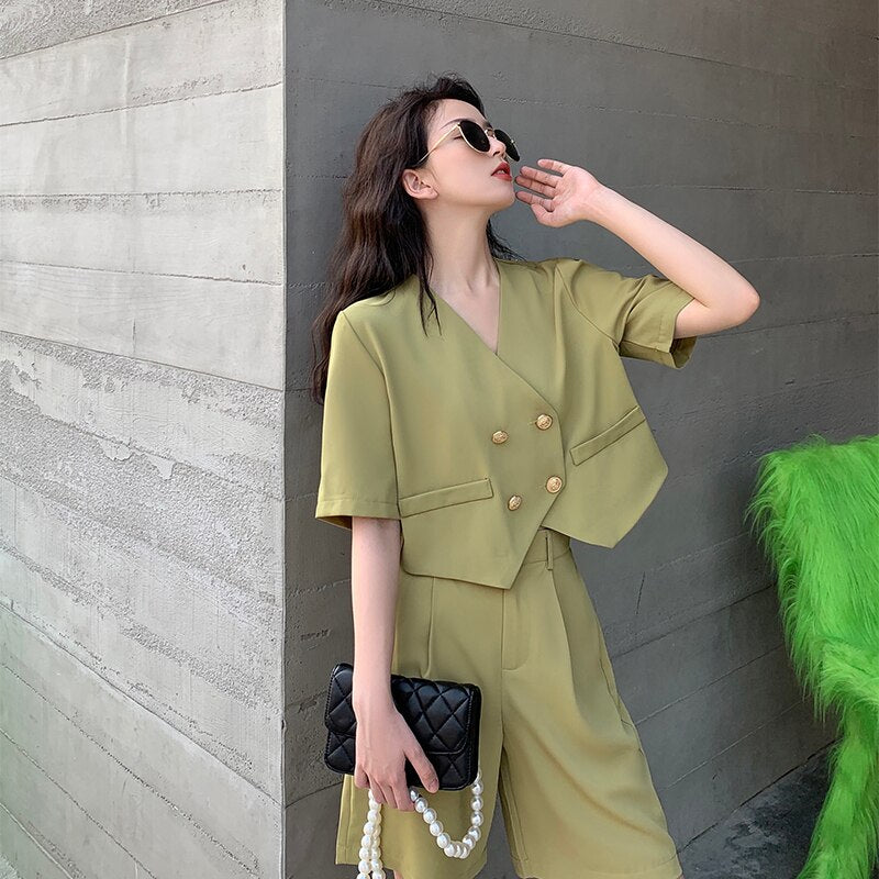 Fashion Office Short Sets Women Korean Loose Two Piece Suits Summer Thin - MERGE.DAY.1.FREESTYLE