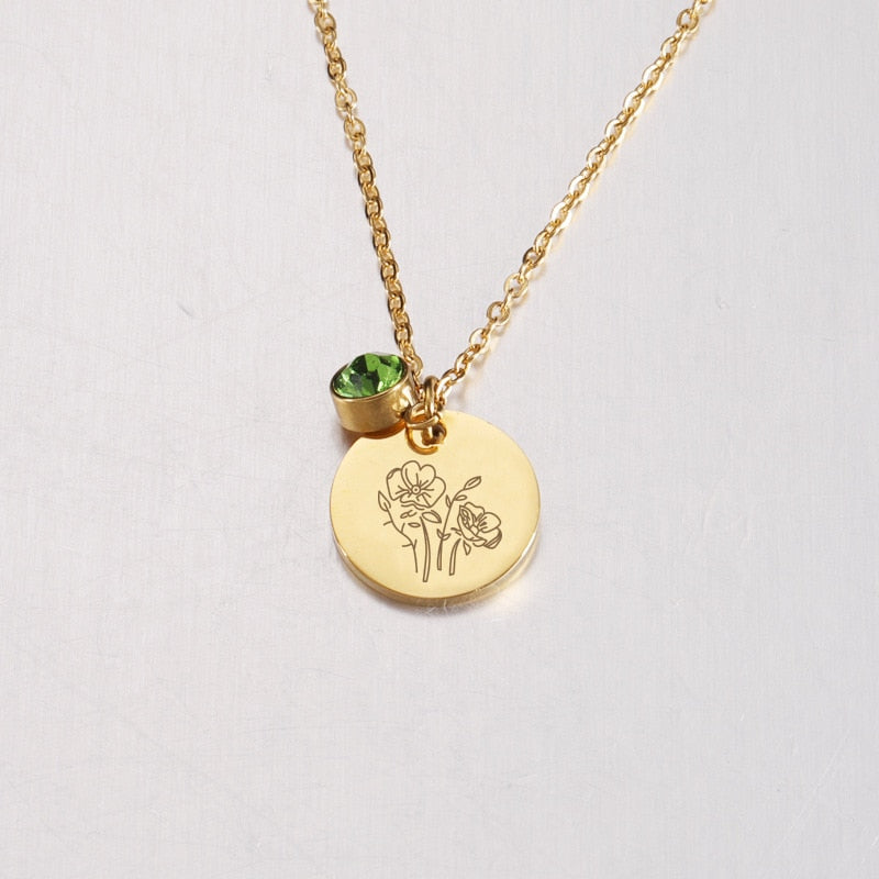 Stainless Steel Birth Flower Necklaces Birthstone Choker Necklace - MERGE.DAY.1.FREESTYLE