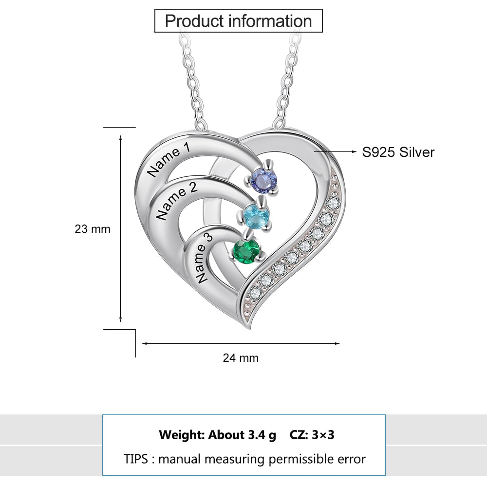 Family Name Heart Necklaces for Women Birthstone Engraving Necklace - MERGE.DAY.1.FREESTYLE