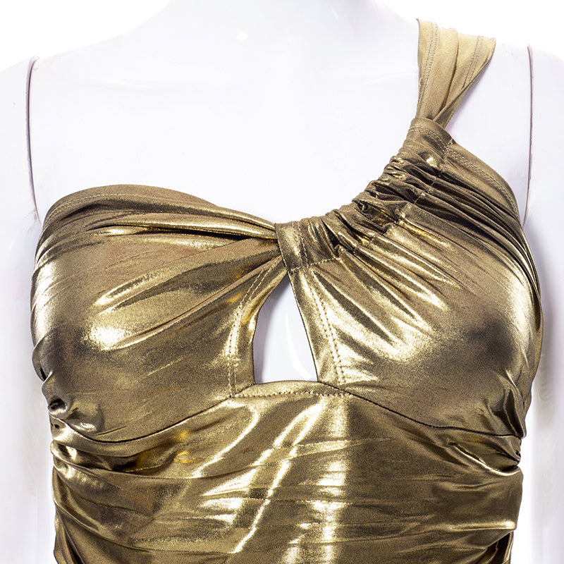 Sexy Slant Shoulder Sleeveless Bodycon Crop Women Bright Ruched Cut Out Corset Top 2022 Summer - MERGE.DAY.1.FREESTYLE