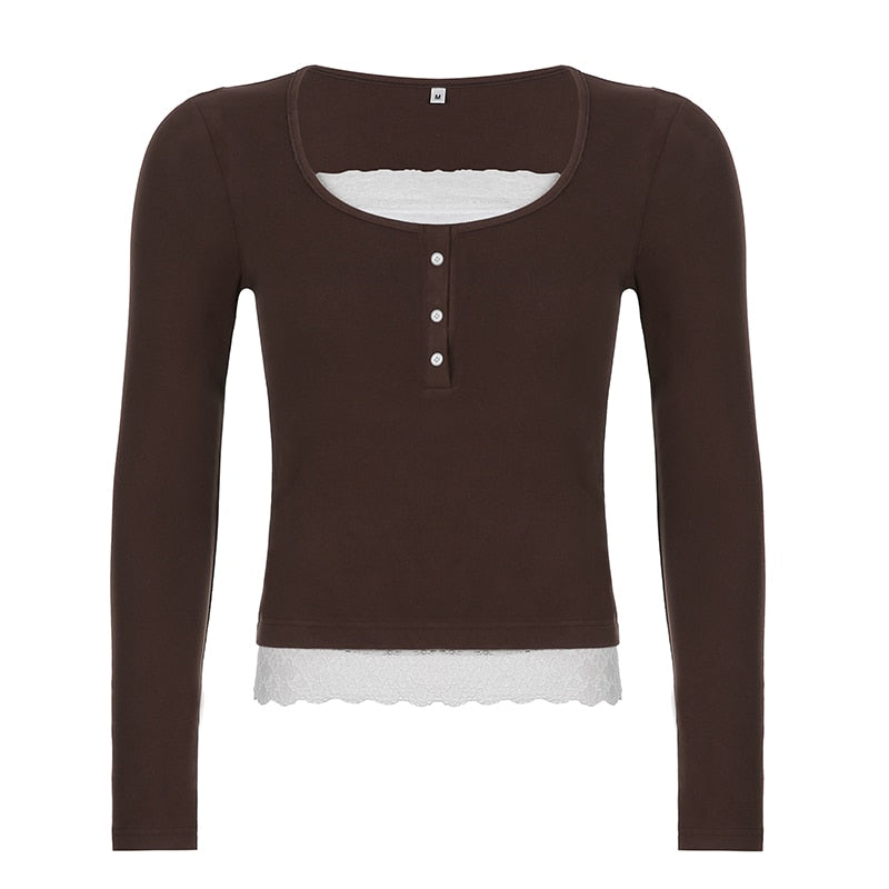 Sweet Cute Crop Top Lace Frill Bow Pullovers Vintage Square Collar T Shirt - MERGE.DAY.1.FREESTYLE
