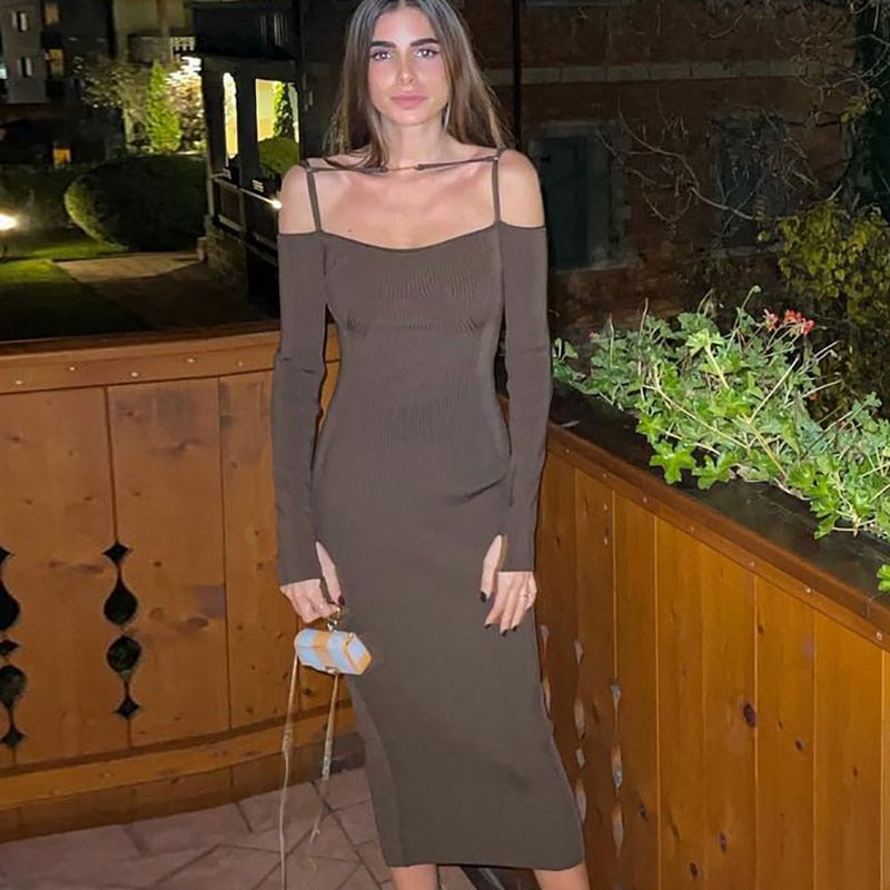 ibbed Solid Slash Neck Slip Long Sleeves Bodycon Mini Dress Streetwear Y2K - MERGE.DAY.1.FREESTYLE