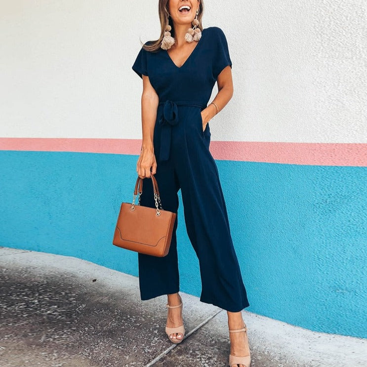 Summer 2022 Streetwear V-neck Jumpsuit Beach Elegant Party One Piece Black Rompers - MERGE.DAY.1.FREESTYLE