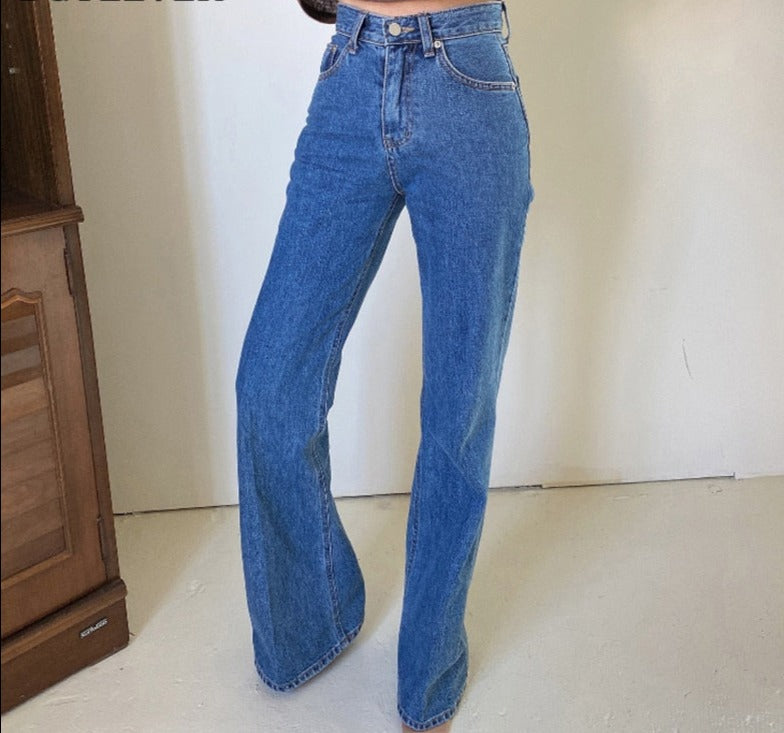 High Waist Pockets Female Floor-length Wide Leg Denim Trousers - MERGE.DAY.1.FREESTYLE