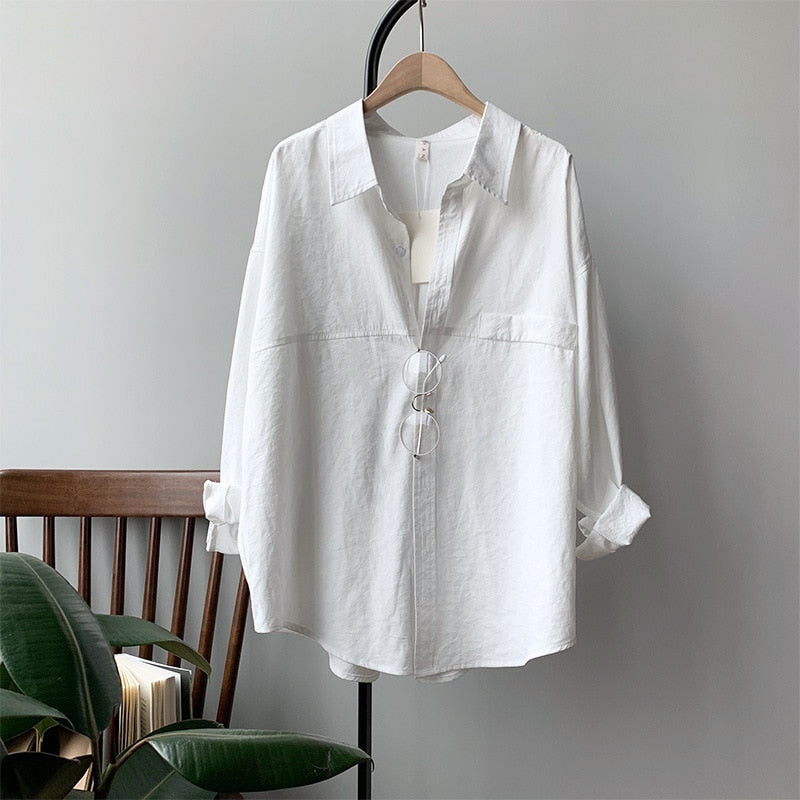 Loose Turn-down Collar Solid Female Shirts Tops Spring Summer Blouses - MERGE.DAY.1.FREESTYLE