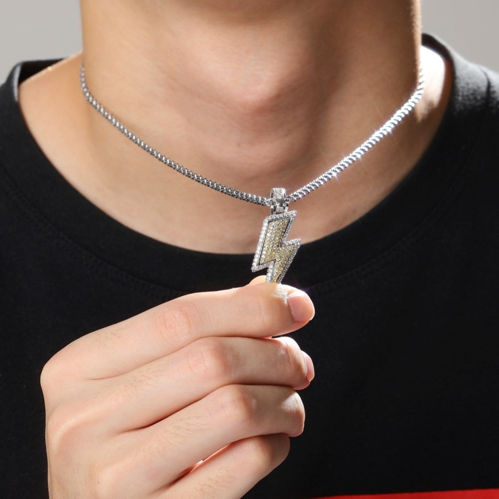 Iced Out Bling Lightning Pendants With Tennis Chain Copper Material Men's Hip Hop Jewelry Gift - MERGE.DAY.1.FREESTYLE