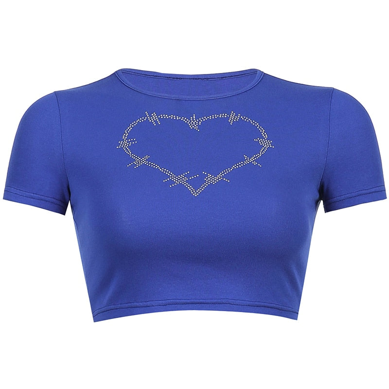 Punk Vintage Rhinestone Spider Goth Graphic T Shirt Women Y2k Style Crop Top O-neck Tshirt - MERGE.DAY.1.FREESTYLE