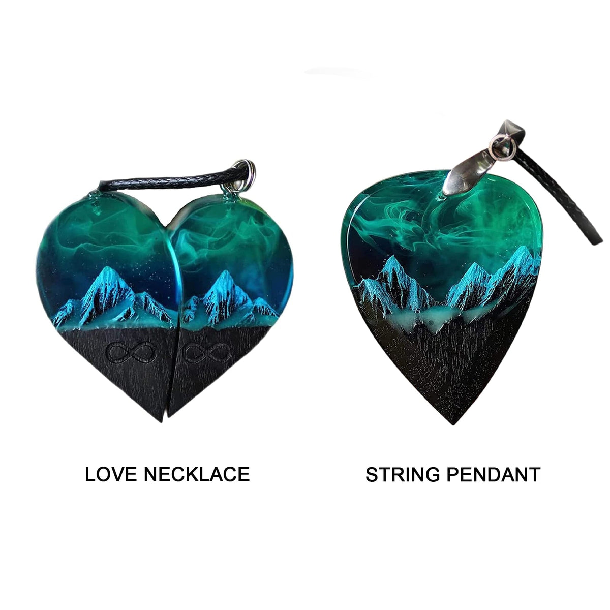 Epoxy Resin Necklace Wooden Pendant Mountains Heart Pendants Paired - MERGE.DAY.1.FREESTYLE