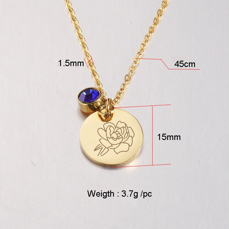 Stainless Steel Birth Flower Necklaces Birthstone Choker Necklace - MERGE.DAY.1.FREESTYLE